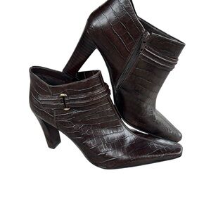 Nine West Brown Croc-Embossed Ankle Boots